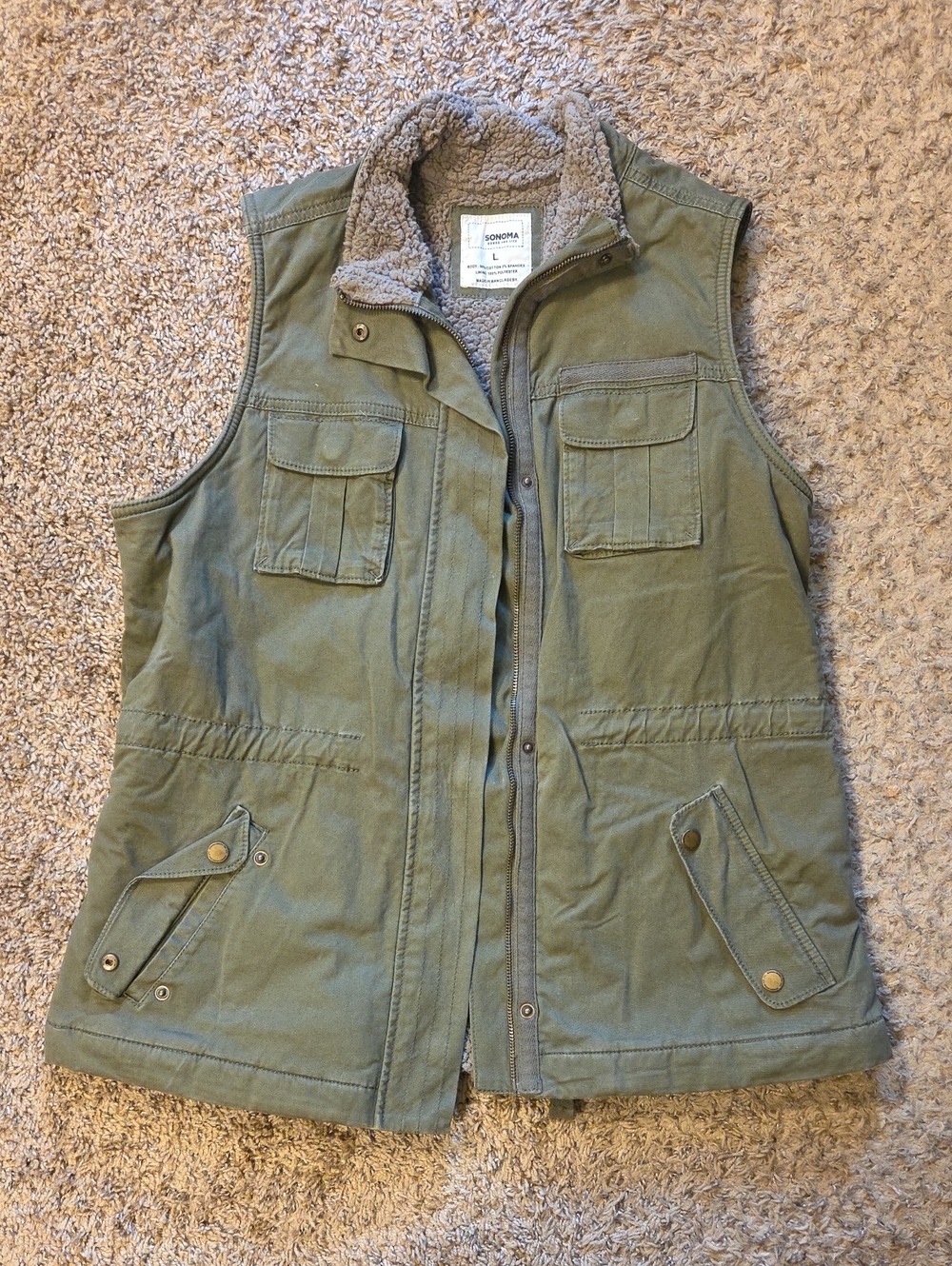 Sonoma Olive Utility Vest with Sherpa Collar